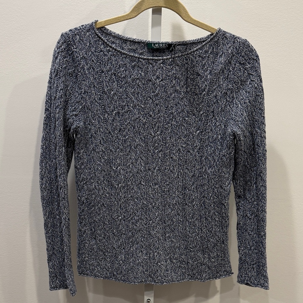 Ralph Lauren Heathered Blue Long Sleeve Sweater Women Size M Chunky Cotton